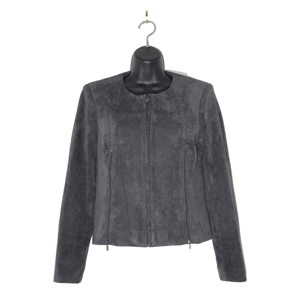 Calvin Klein Faux Suede Zip Front Jacket Womens Size 4 Minimalist Career Blazer